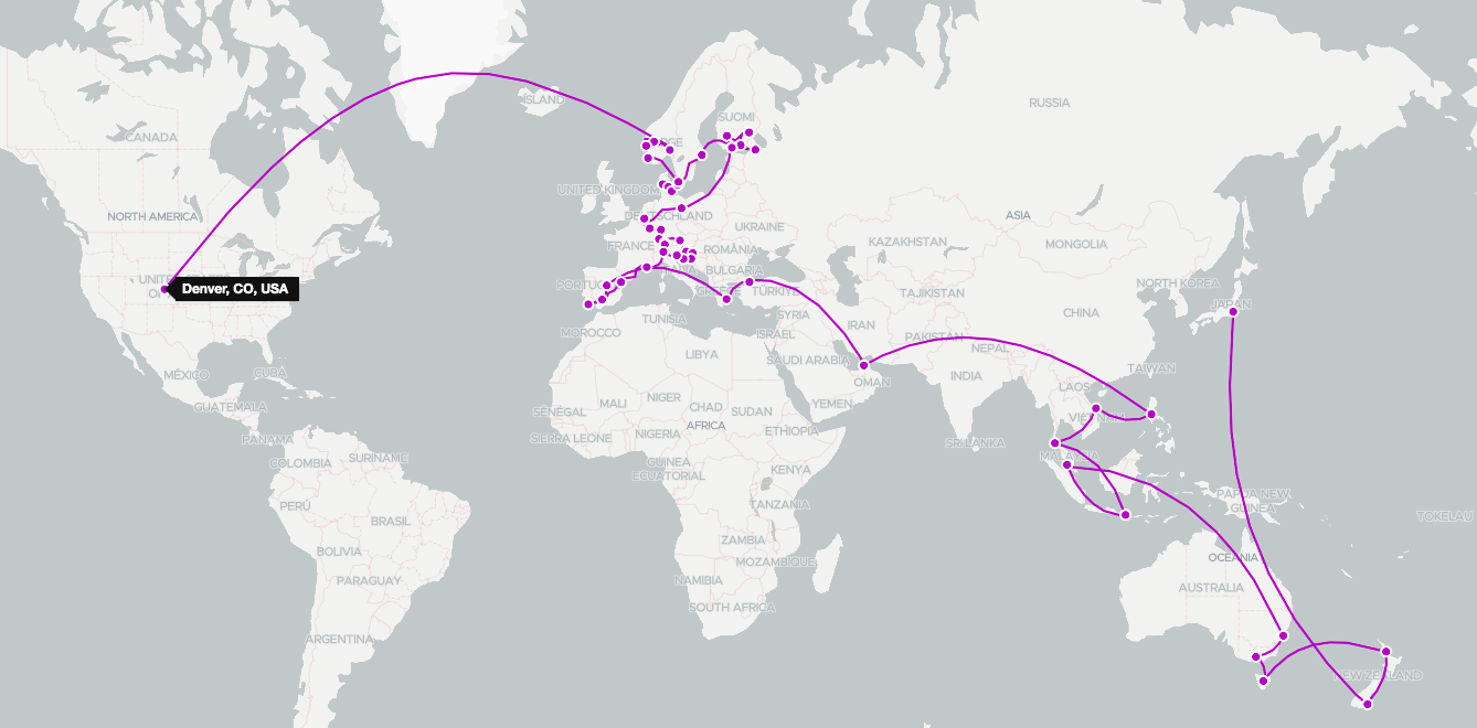 Our trip around the world!!! (look at how many, huge, blank gaps there are….)